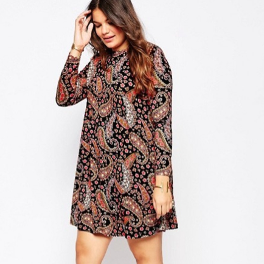 Black Paisley Swing Dress in Pink Multi